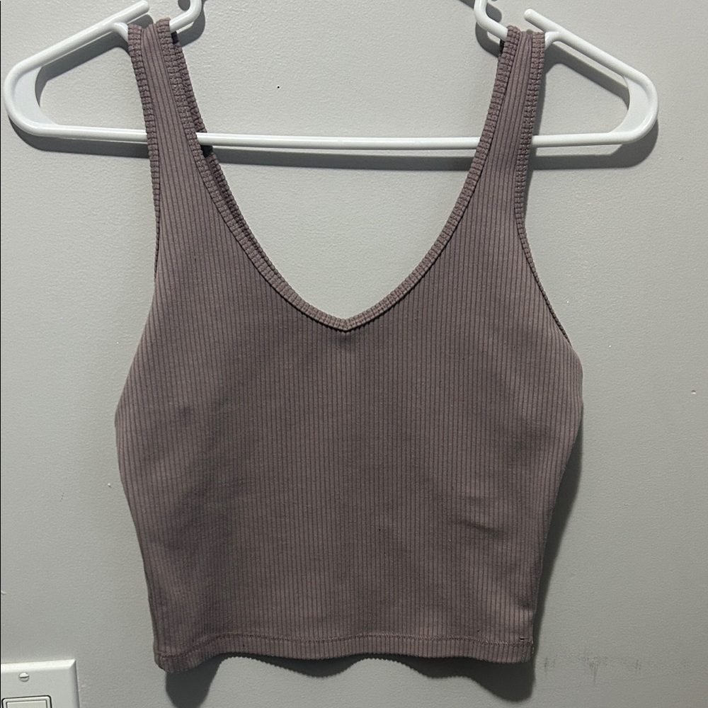 Hollister Ribbed V-Neck Crop Top - Dusty Purple